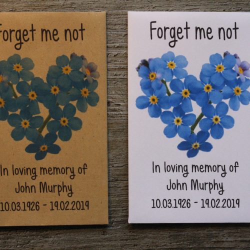 Funeral Forget Me Not Heart Personalised Envelopes Seed Packets Favours