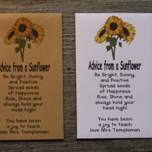 Advice from a Sunflower Teacher Student Personalised Envelopes Seed Packets Favours
