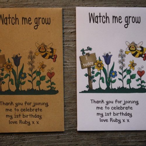 Watch Me Grow Birthday Party Bee Garden Personalised Envelopes Seed Packets Favours
