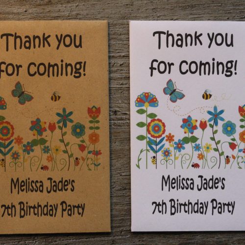 Birthday Party Garden Personalised Envelopes Seed Packets Favours