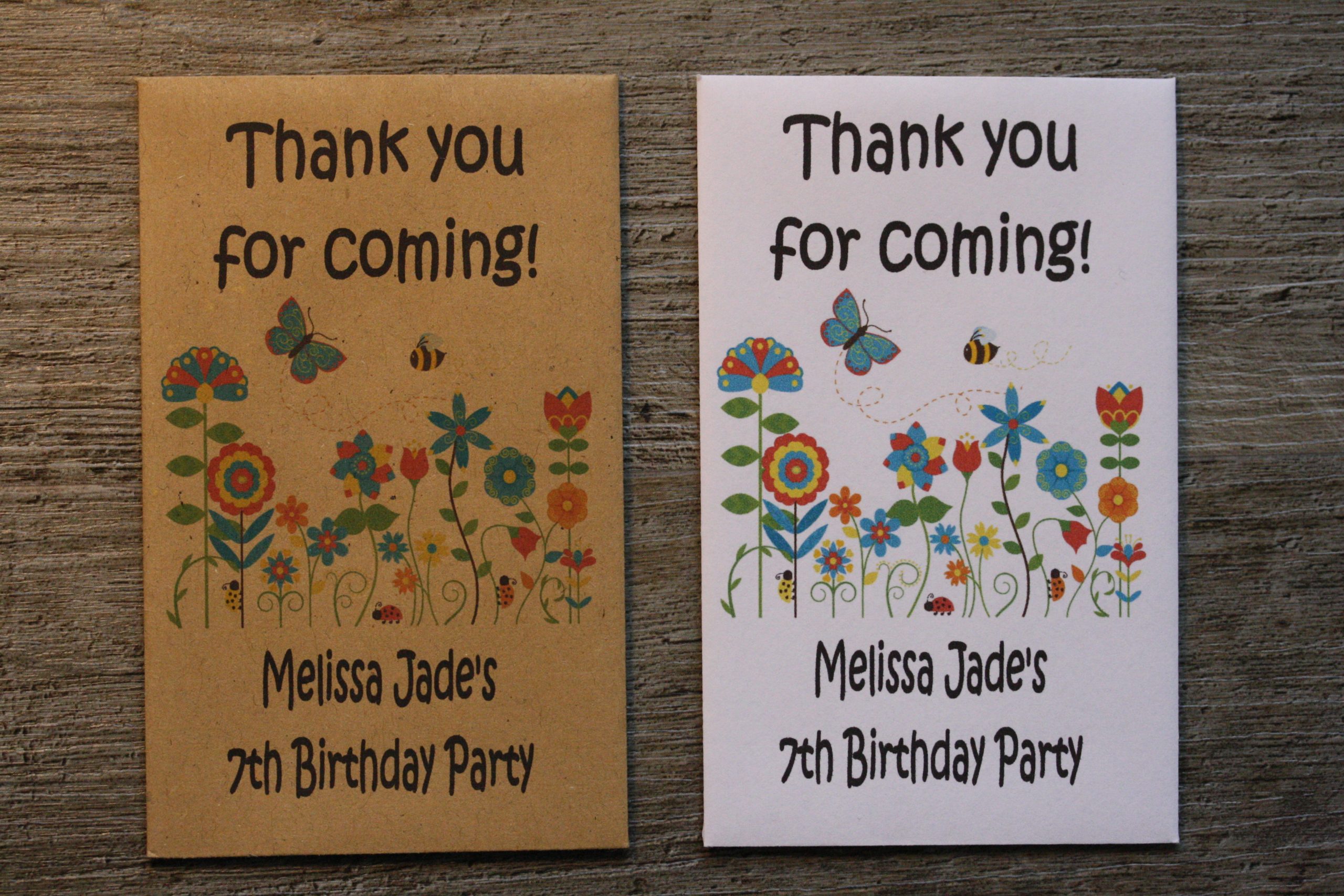 Birthday Party Garden Personalised Envelopes Seed Packets Favours