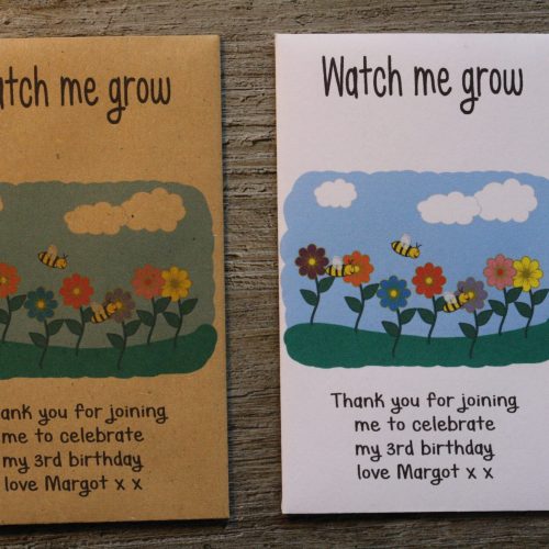 Watch Me Grow Birthday Party Garden Personalised Envelopes Seed Packets Favours