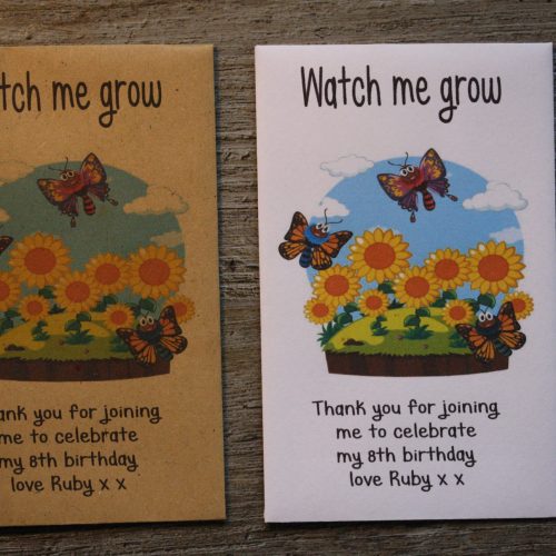 Watch Me Grow Birthday Party Sunflower Garden Personalised Envelopes Seed Packets Favours