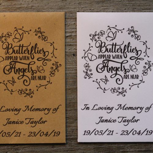 Funeral When Butterflies are Near Personalised Envelopes Seed Packets Favours
