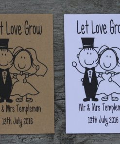 Bride and Top Hat Groom Wedding Personalised Envelopes Seed Packets Favours