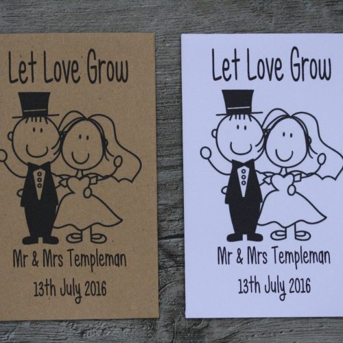 Bride and Top Hat Groom Wedding Personalised Envelopes Seed Packets Favours