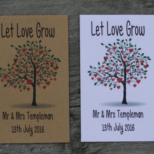 Wedding Green and Red Heart Tree Personalised Seed Favours