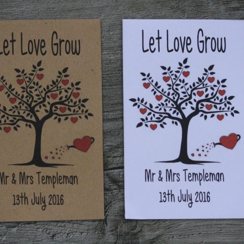 Wedding Love Heart Watering Can Personalised Envelope Seed Favours