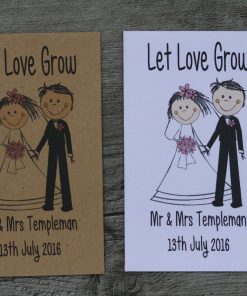 Wedding Bride and Groom with Bouquet Personalised Envelope Seed Favours