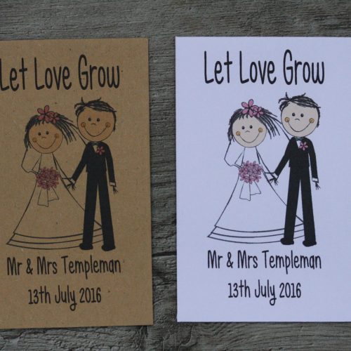 Wedding Bride and Groom with Bouquet Personalised Envelope Seed Favours