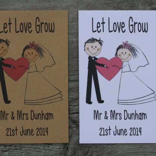 Bride and Groom Large Wedding Heart Personalised Seed Packets Favours