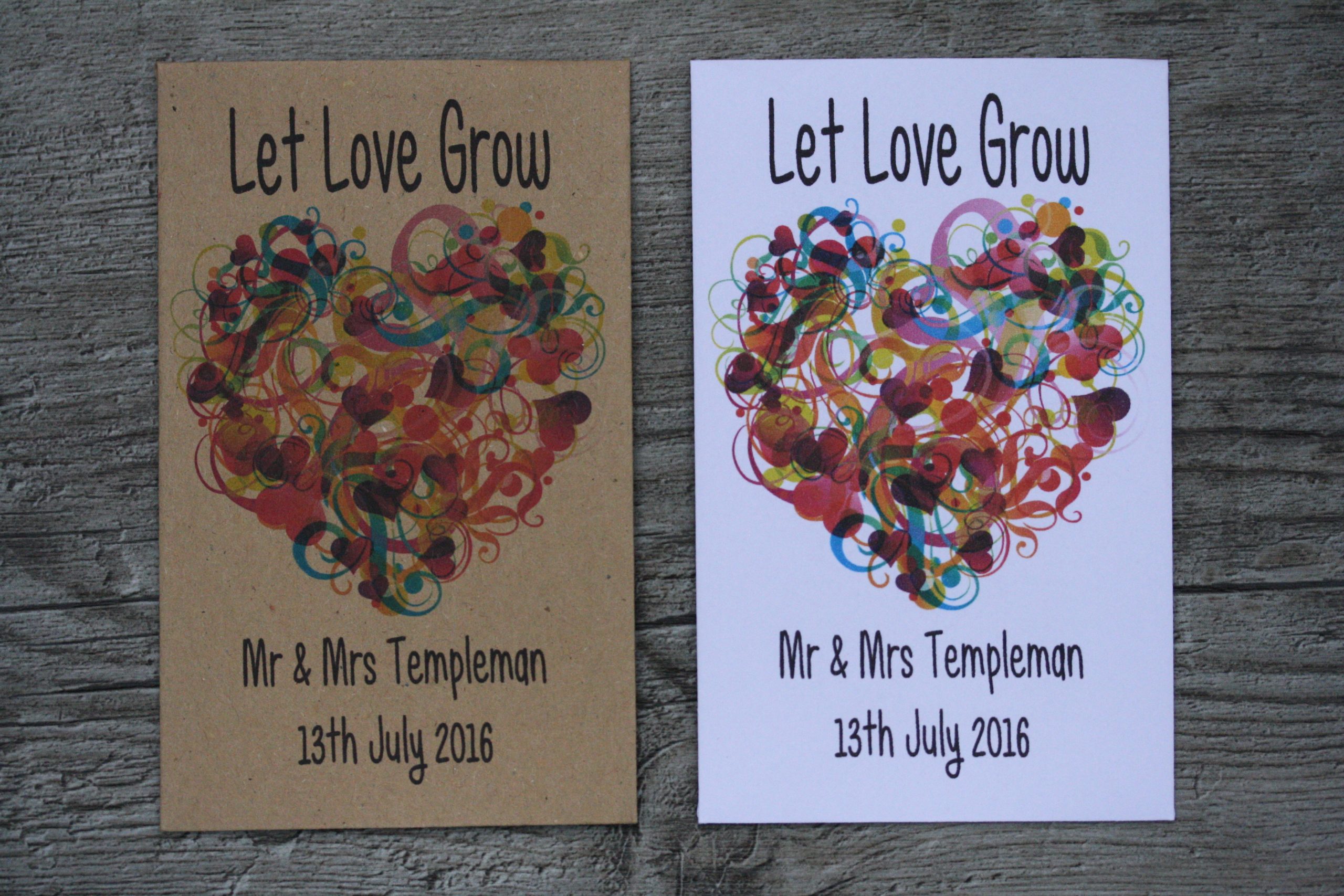 Abstract Heart Wedding Personalised Envelopes Seed Packets Favours