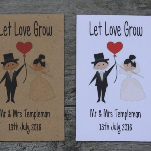 Bride and Groom Heart Balloon Wedding Personalised Envelopes Seed Packets Favours
