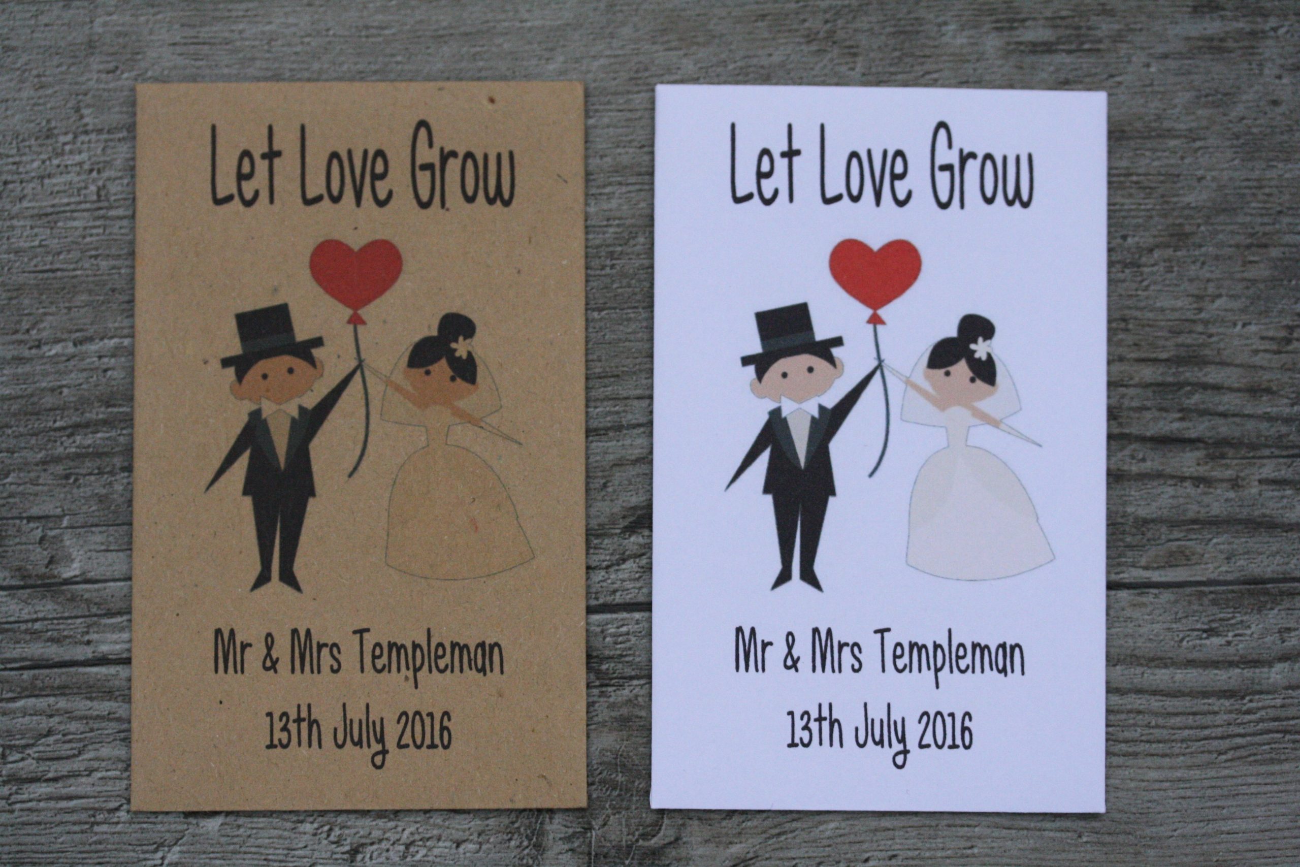 Bride and Groom Heart Balloon Wedding Personalised Envelopes Seed Packets Favours