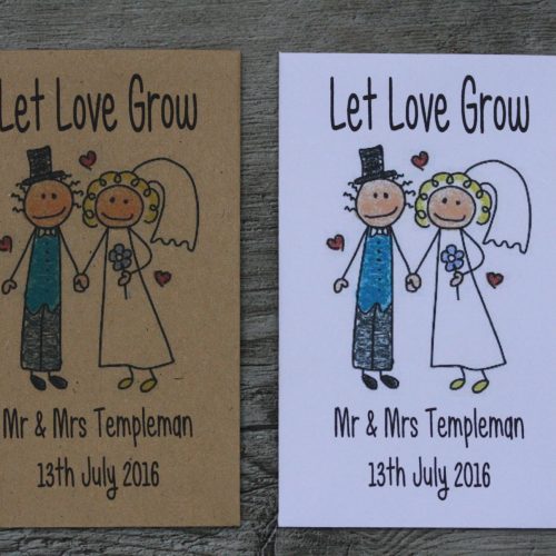 Bride and Groom holding hands Wedding Personalised Envelopes Seed Packets Favours