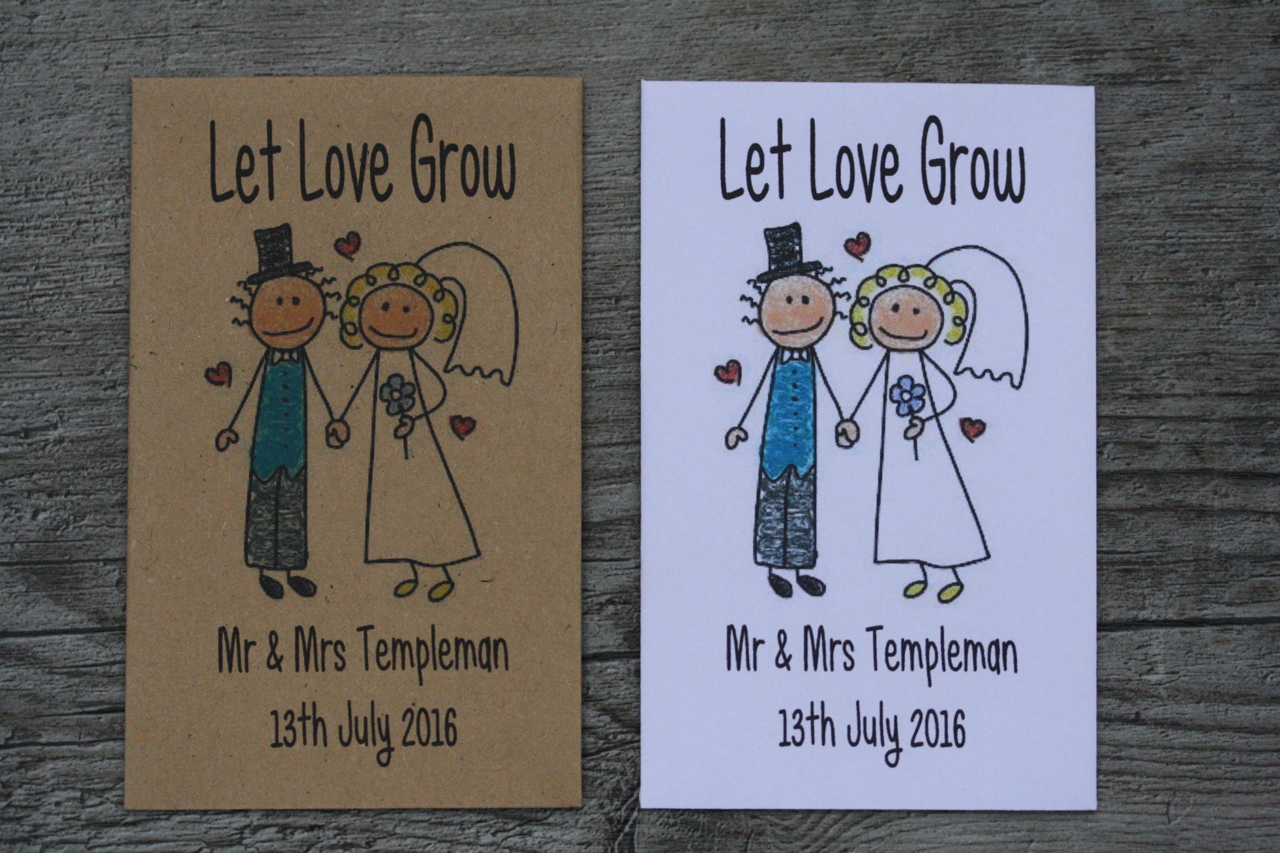 Bride and Groom holding hands Wedding Personalised Envelopes Seed Packets Favours