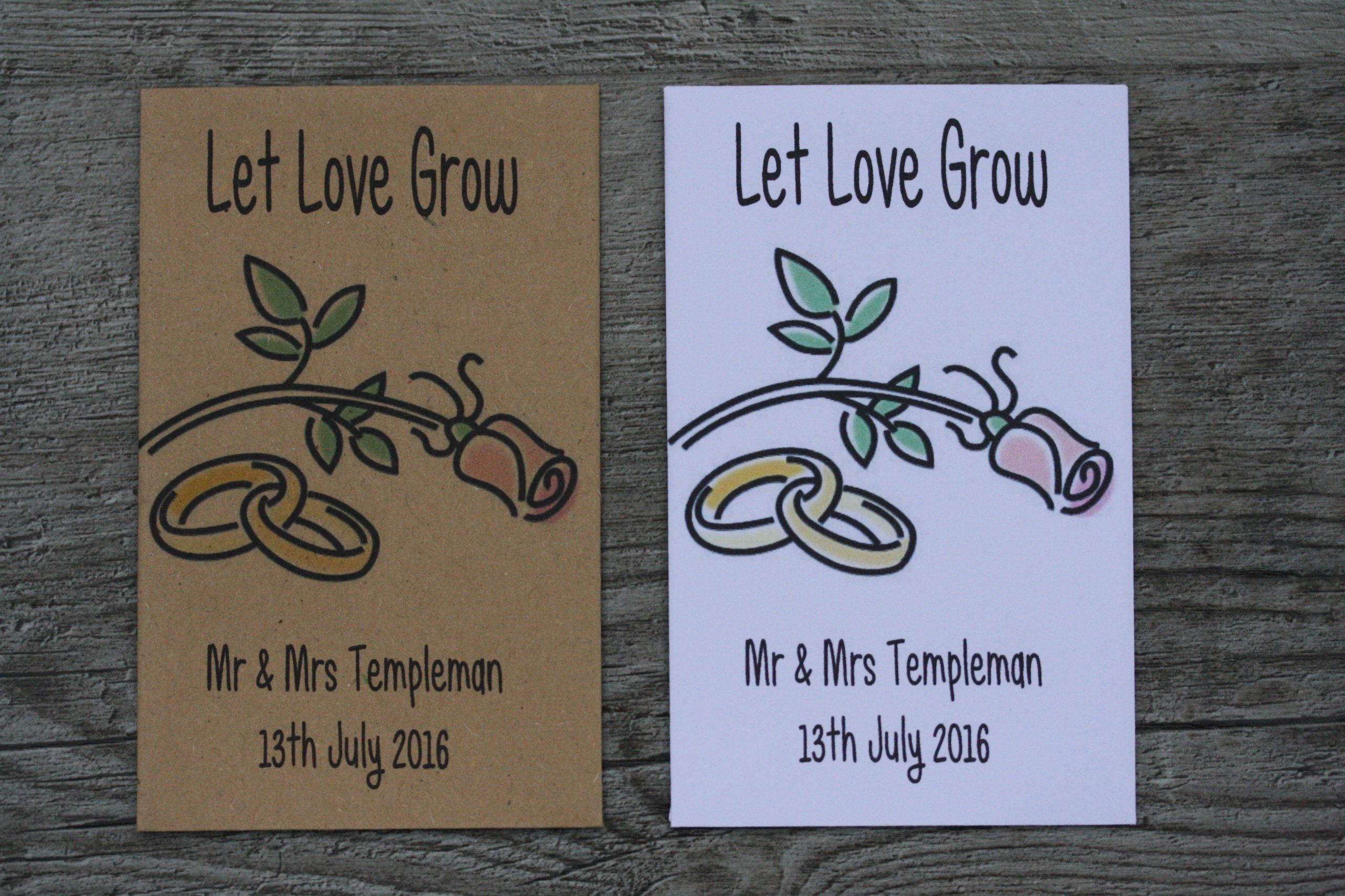 Single Rose Wedding Personalised Envelopes Seed Packets Favours