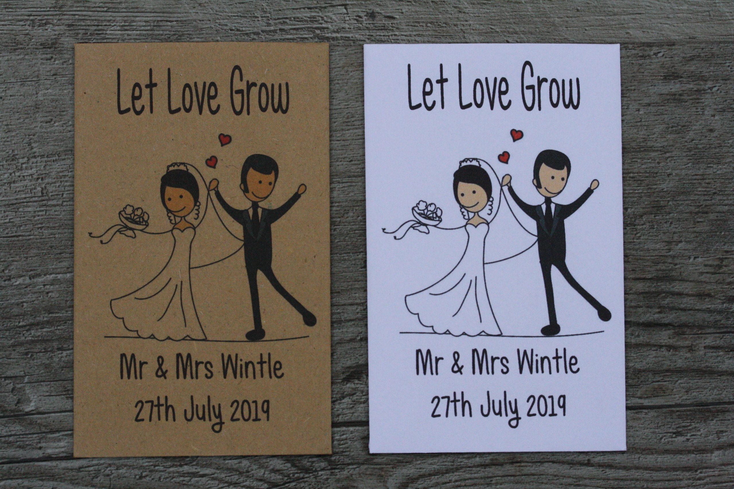 Happy Bride and Groom Wedding Personalised Envelopes Seed Packets Favours