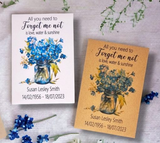 Personalised Forget Me Not Funeral Favor Seed Packets