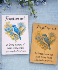 forget me not white and brown funeral seed packets