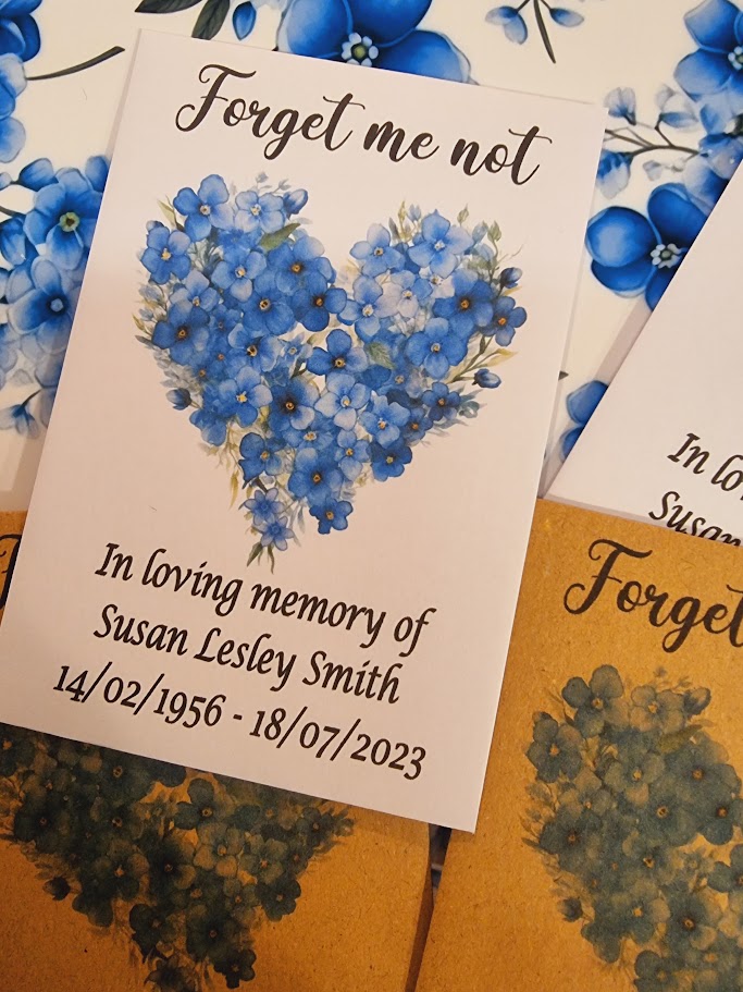 Forget Me Not Beautiful Memorial Funeral Seed Packets Heart - Image 5