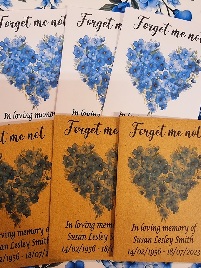 Forget Me Not Beautiful Memorial Funeral Seed Packets Heart - Image 3