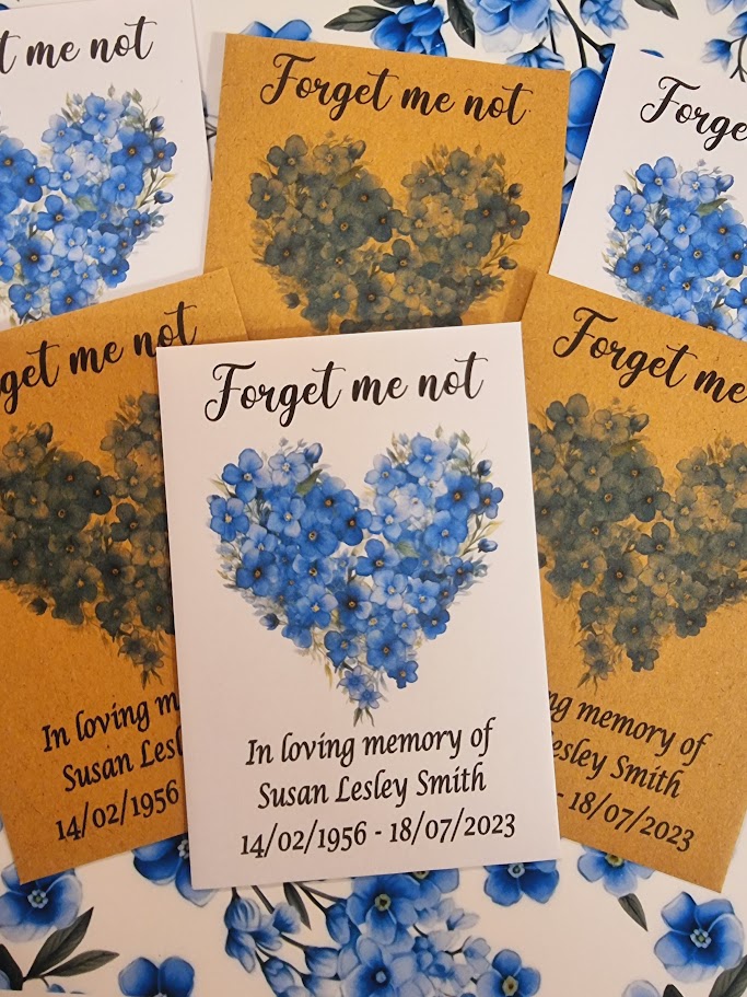 Forget Me Not Beautiful Memorial Funeral Seed Packets Heart - Image 2