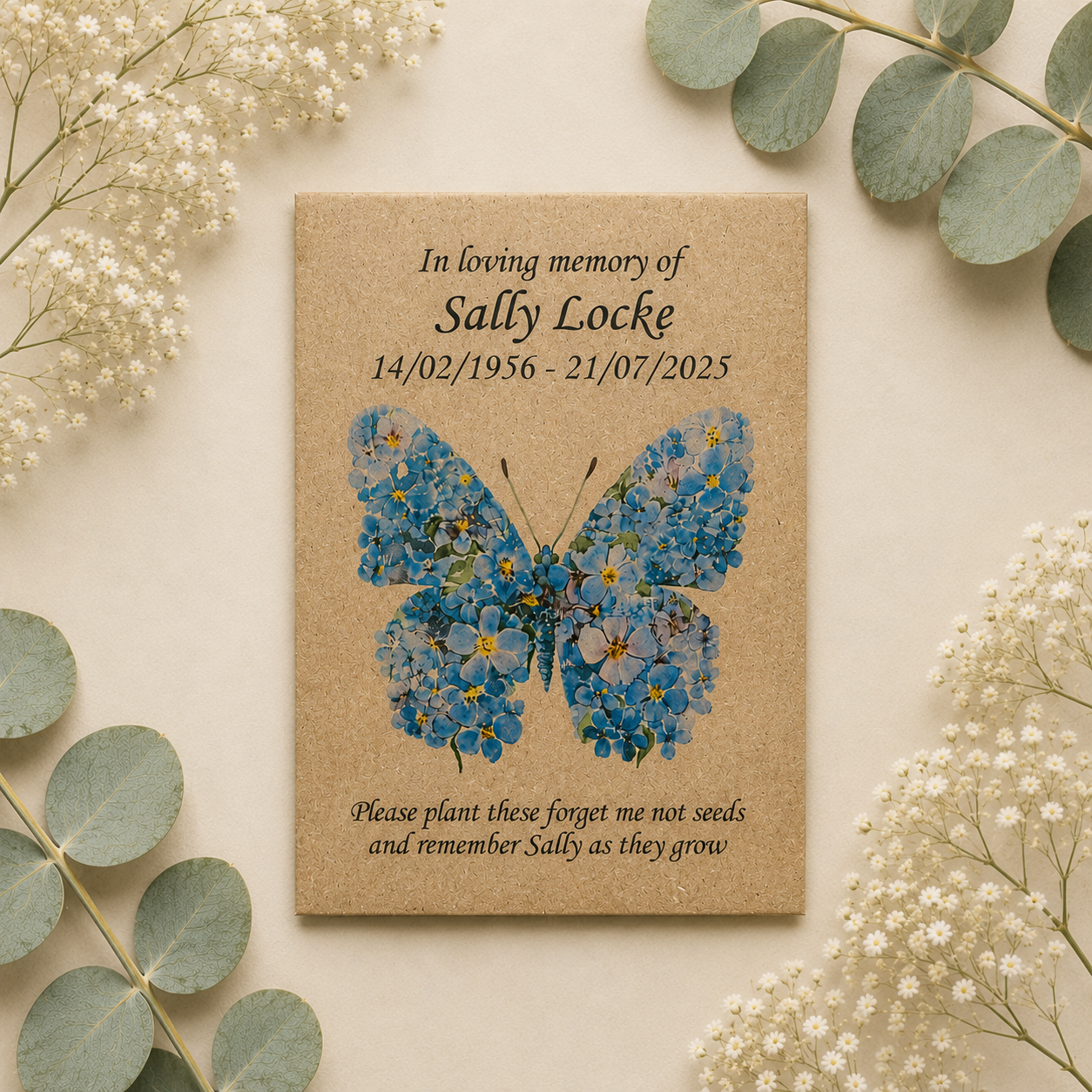 Personalised Forget Me Not Butterfly Funeral Seed Packets - Image 3