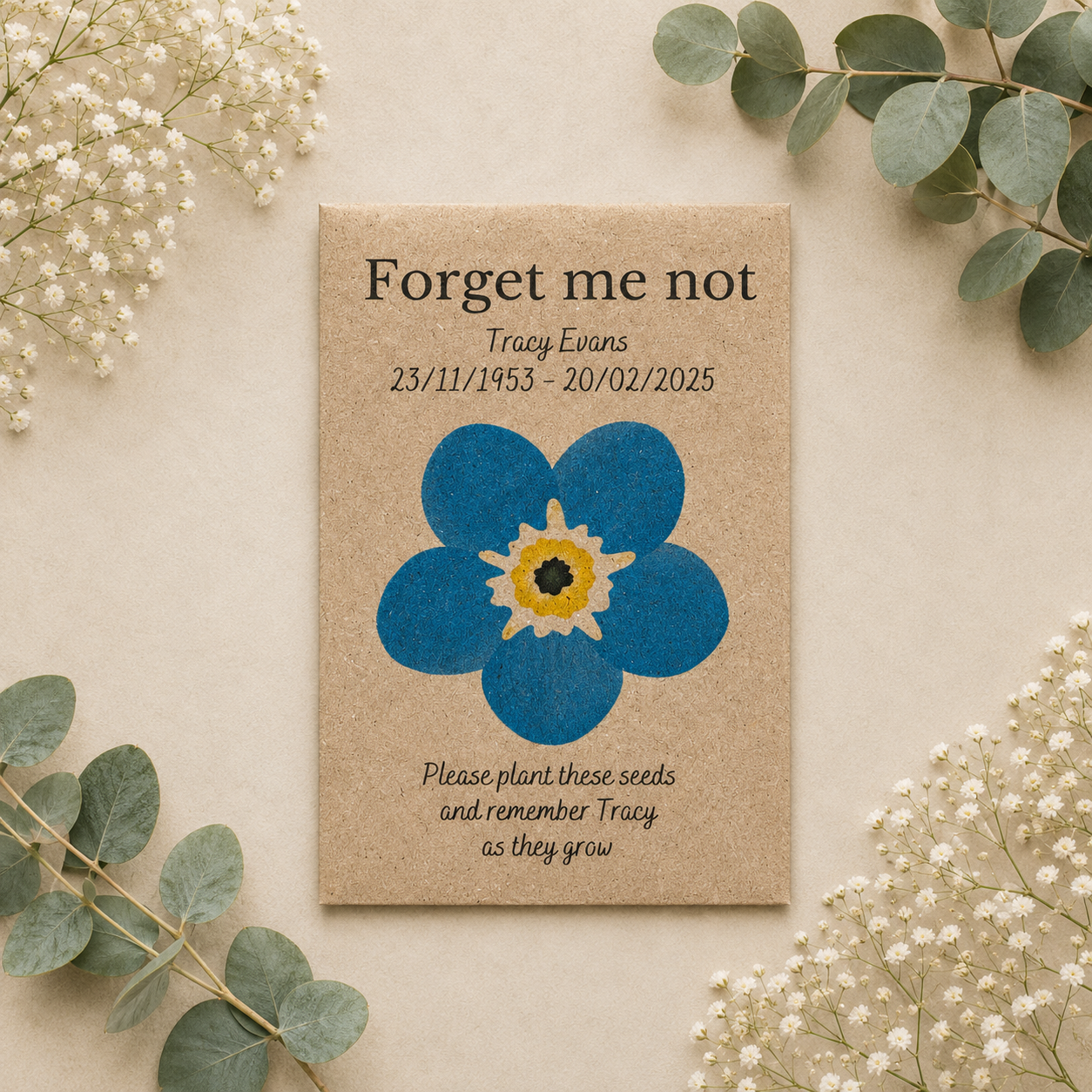 Personalised Forget Me Not Flower Funeral Seed Packets - Image 3