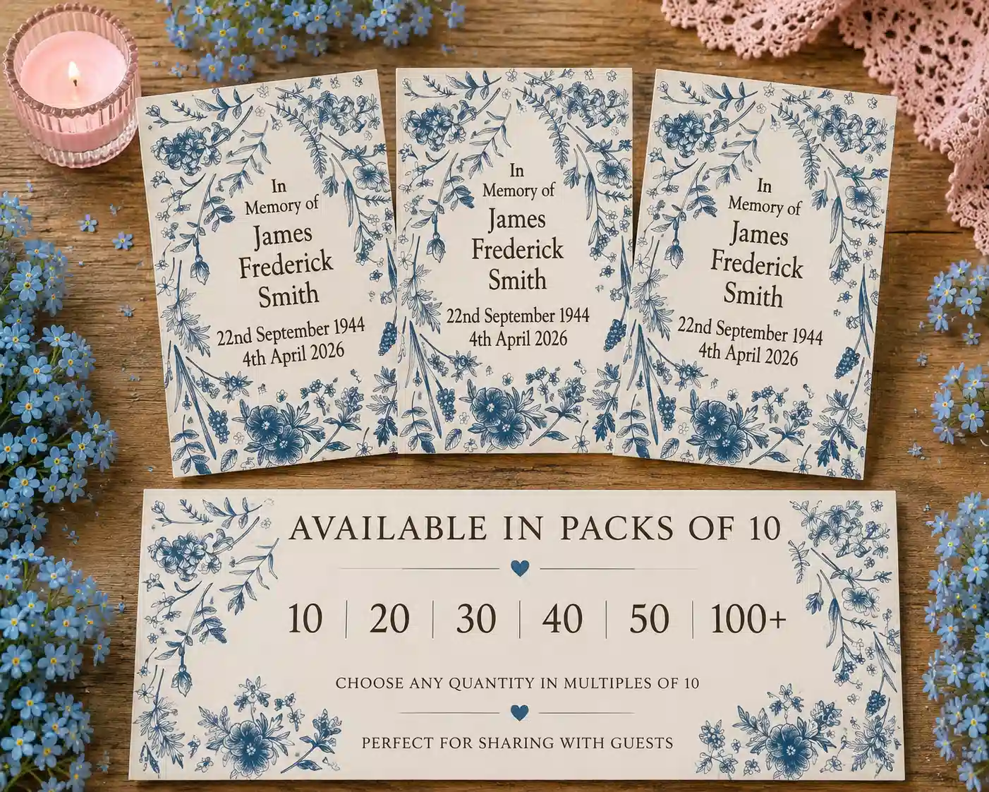 3 packets of funeral forget me not seed favours