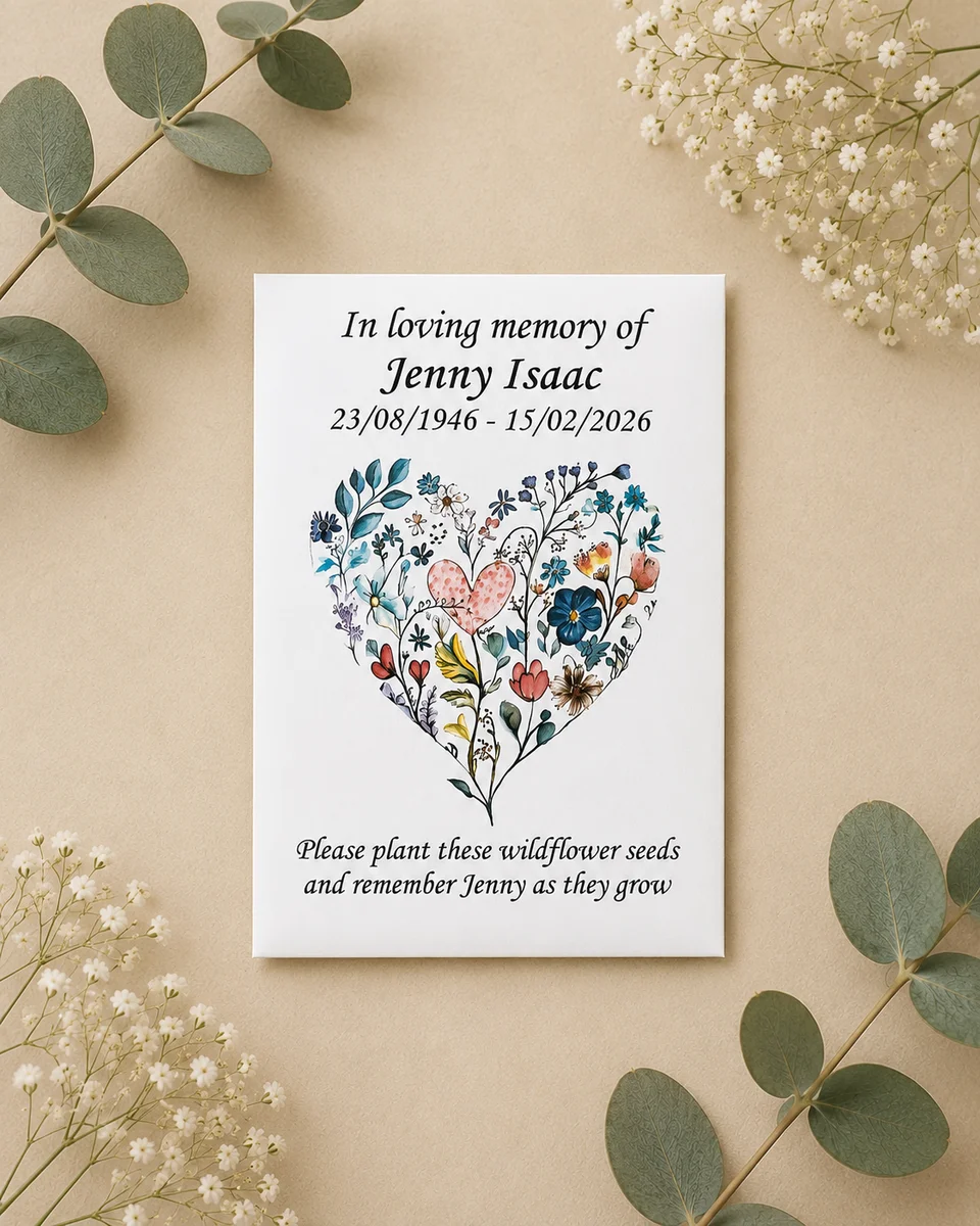 Personalised Wildflower Heart Funeral Seed Packets 2 Personalised Wildflower Heart Funeral Seed Packets - Image 2