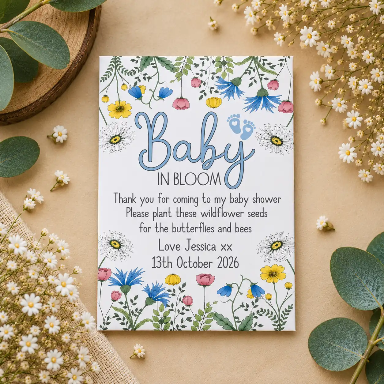 personalised baby in bloom wildflower seed packets